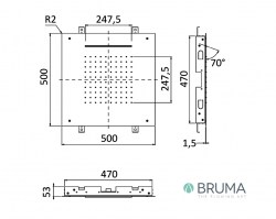 MEDIDAS ROCIADOR DUCHA CASACADA EMPOTRADO 50x50 BRUMA